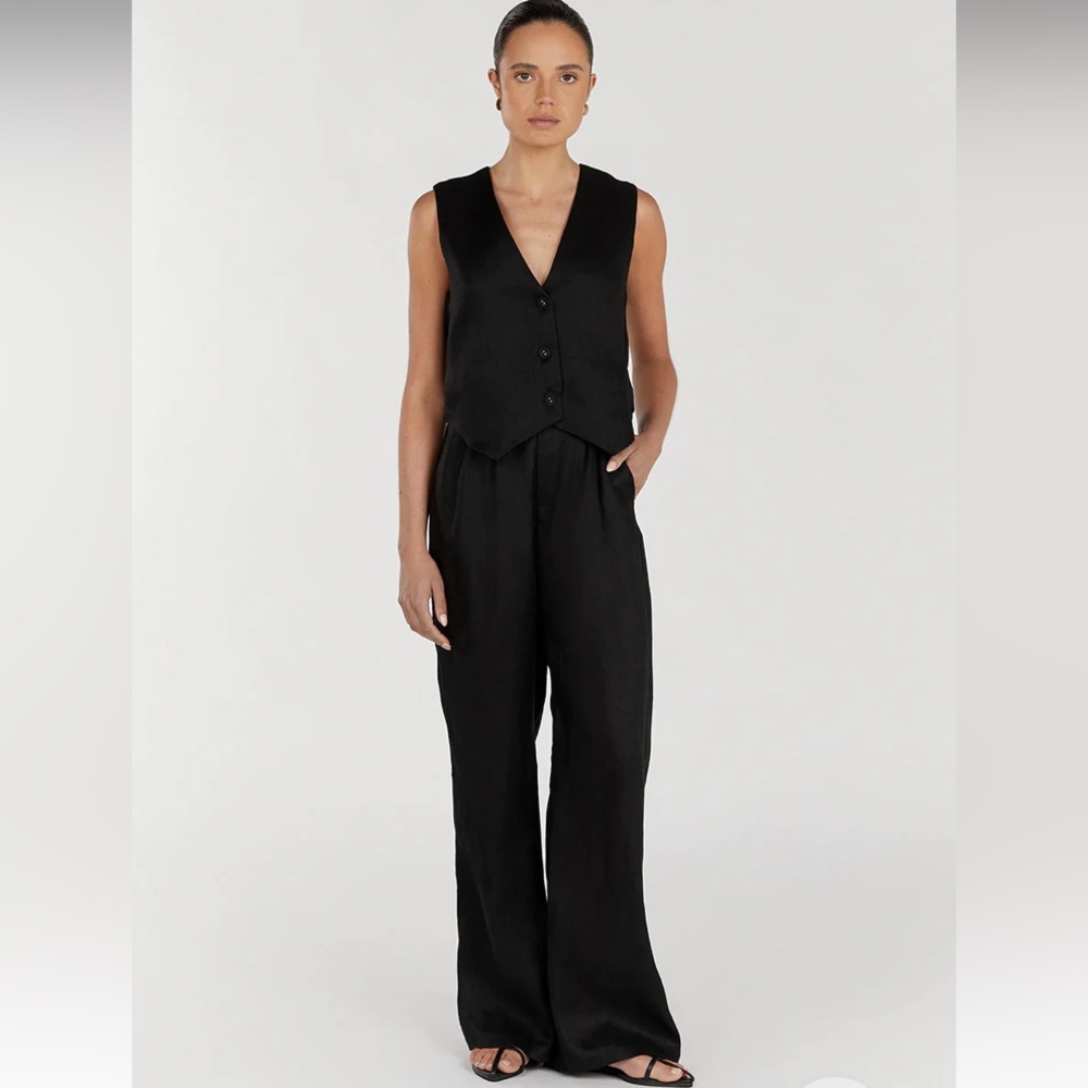 DISSH Banks black linen vest and black Norah pant set , US 4